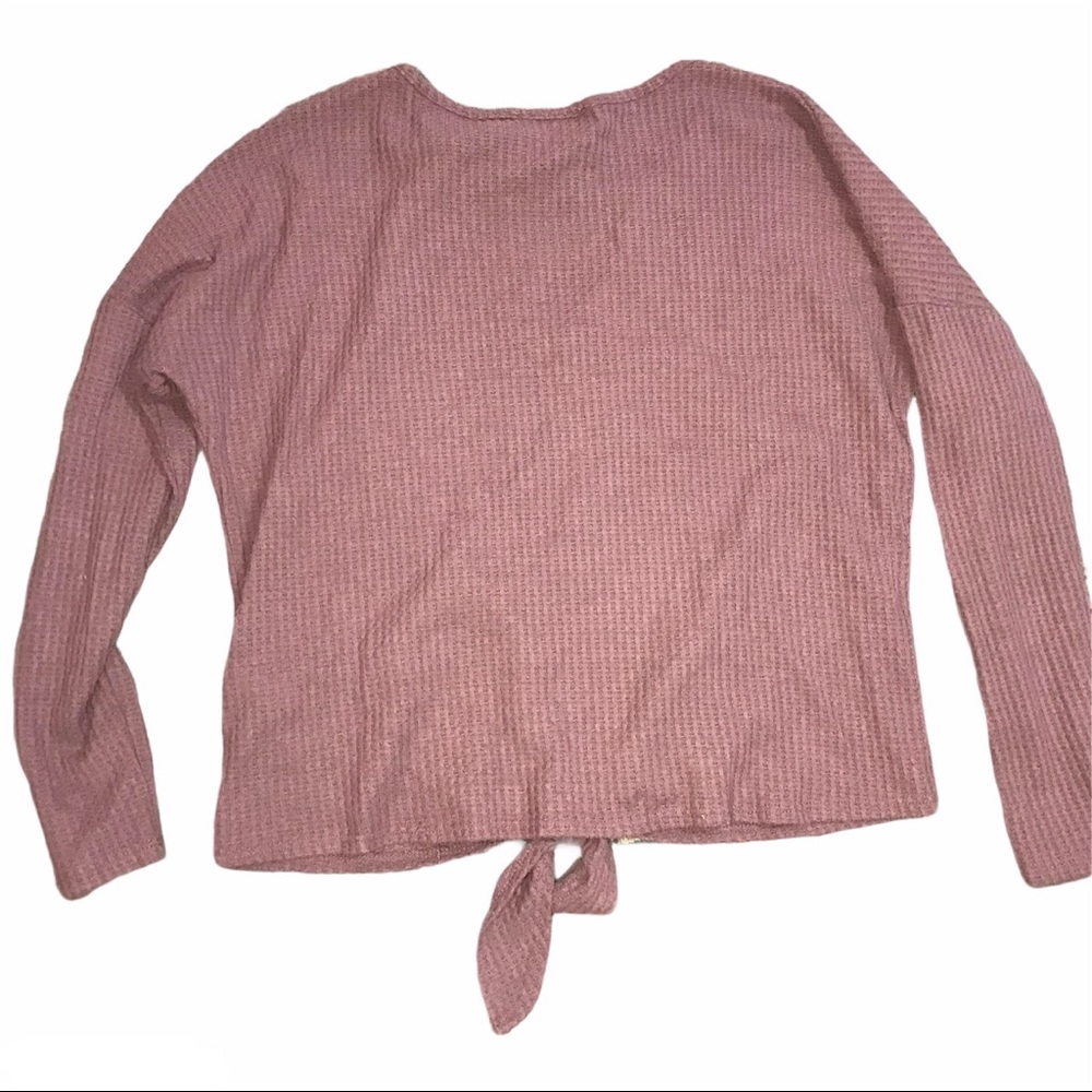 Purple waffle knit knotted hem long sleeve top - Picture 2 of 5